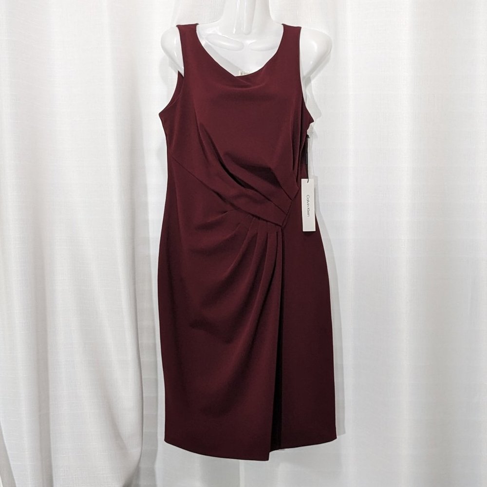 NWT CALVIN KLEIN Burgundy Sleeveless Formal Career Sheath Dress Size 6